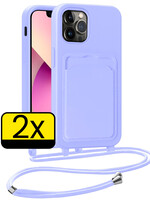 LUQ LUQ iPhone 13 Pro Hoesje Pashouder met Koord - Lila - 2 PACK