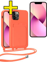 LUQ LUQ iPhone 13 Pro Hoesje Pashouder met Koord Met Screenprotector - Papaya