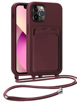 LUQ LUQ iPhone 13 Pro Max Hoesje Pashouder met Koord - Aubergine
