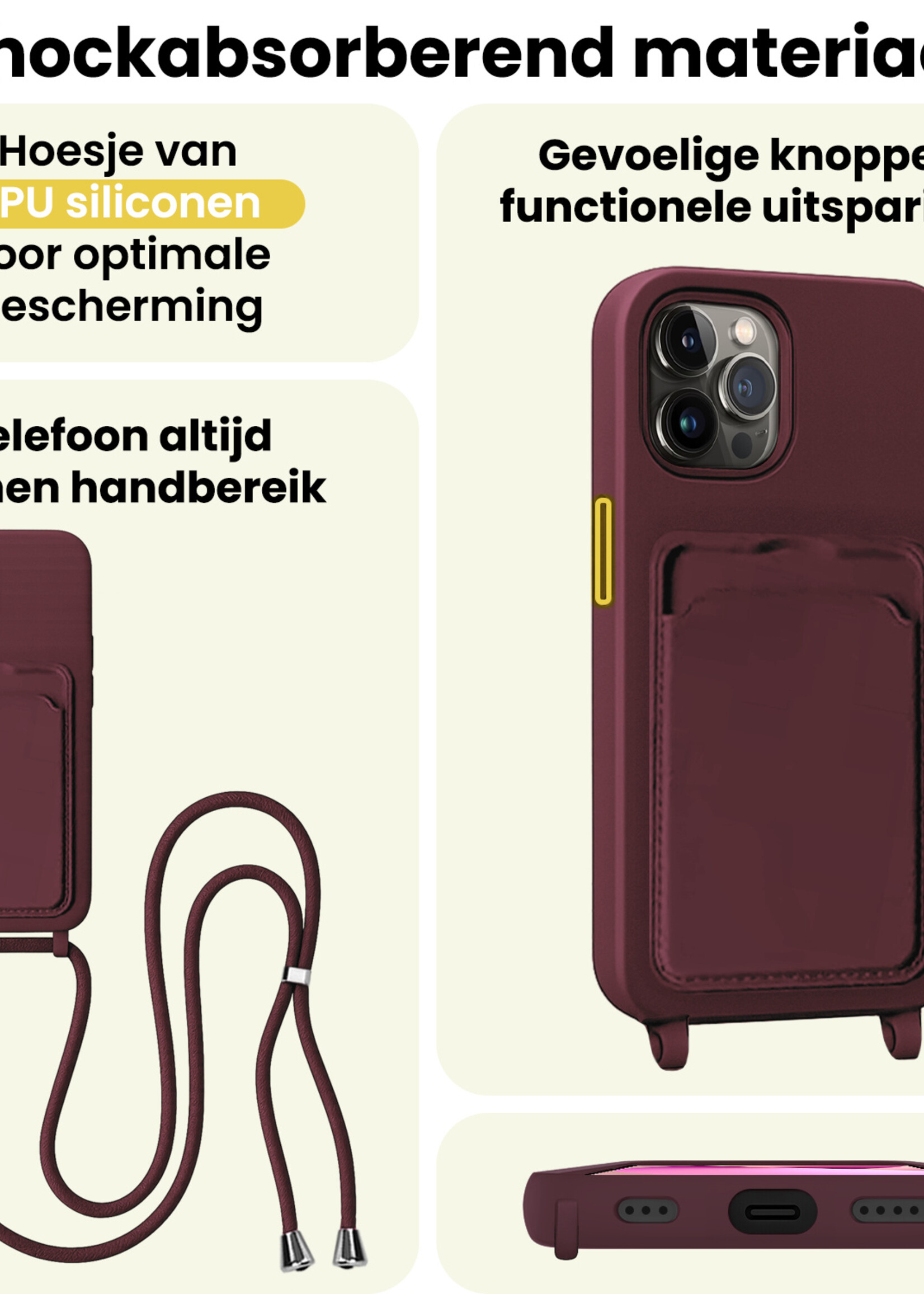 LUQ LUQ iPhone 13 Pro Max Hoesje Pashouder met Koord - Aubergine
