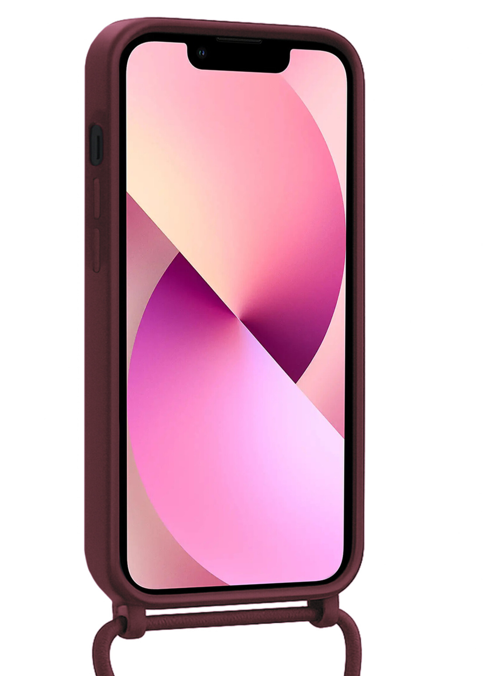 LUQ LUQ iPhone 13 Pro Max Hoesje Pashouder met Koord - Aubergine