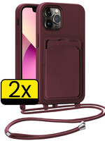LUQ LUQ iPhone 13 Pro Max Hoesje Pashouder met Koord - Aubergine - 2 PACK