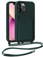 LUQ LUQ iPhone 13 Pro Max Hoesje Pashouder met Koord - Donkergroen
