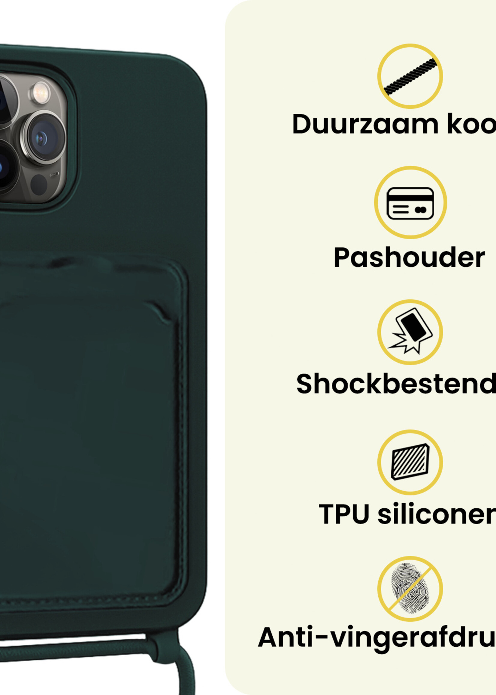 LUQ LUQ iPhone 13 Pro Max Hoesje Pashouder met Koord - Donkergroen