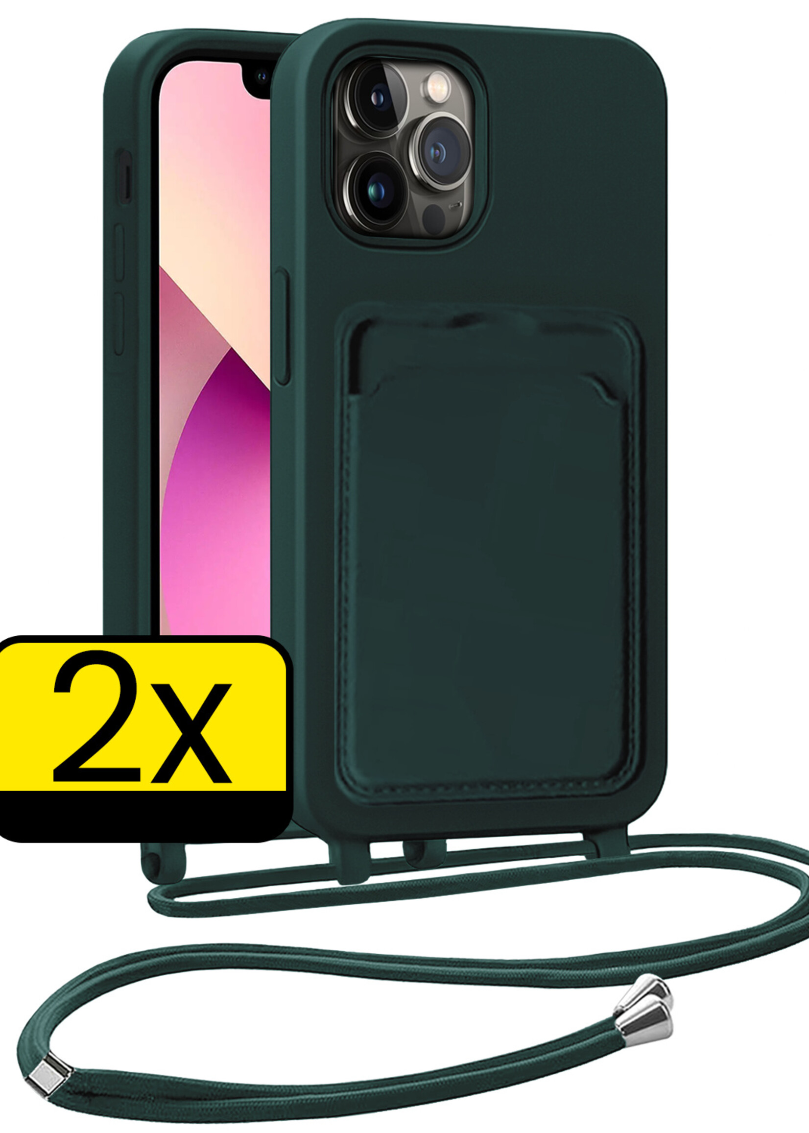 LUQ LUQ iPhone 13 Pro Max Hoesje Pashouder met Koord - Donkergroen - 2 PACK