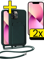 LUQ LUQ iPhone 13 Pro Max Hoesje Pashouder met Koord Met 2x Screenprotector - Donkergroen