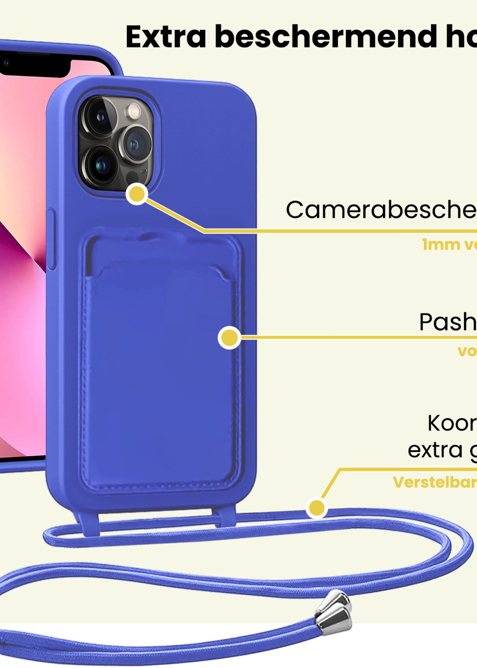 LUQ LUQ iPhone 13 Pro Max Hoesje Pashouder met Koord - Fel Blauw - 2 PACK