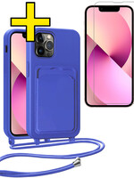 LUQ LUQ iPhone 13 Pro Max Hoesje Pashouder met Koord Met Screenprotector - Fel Blauw