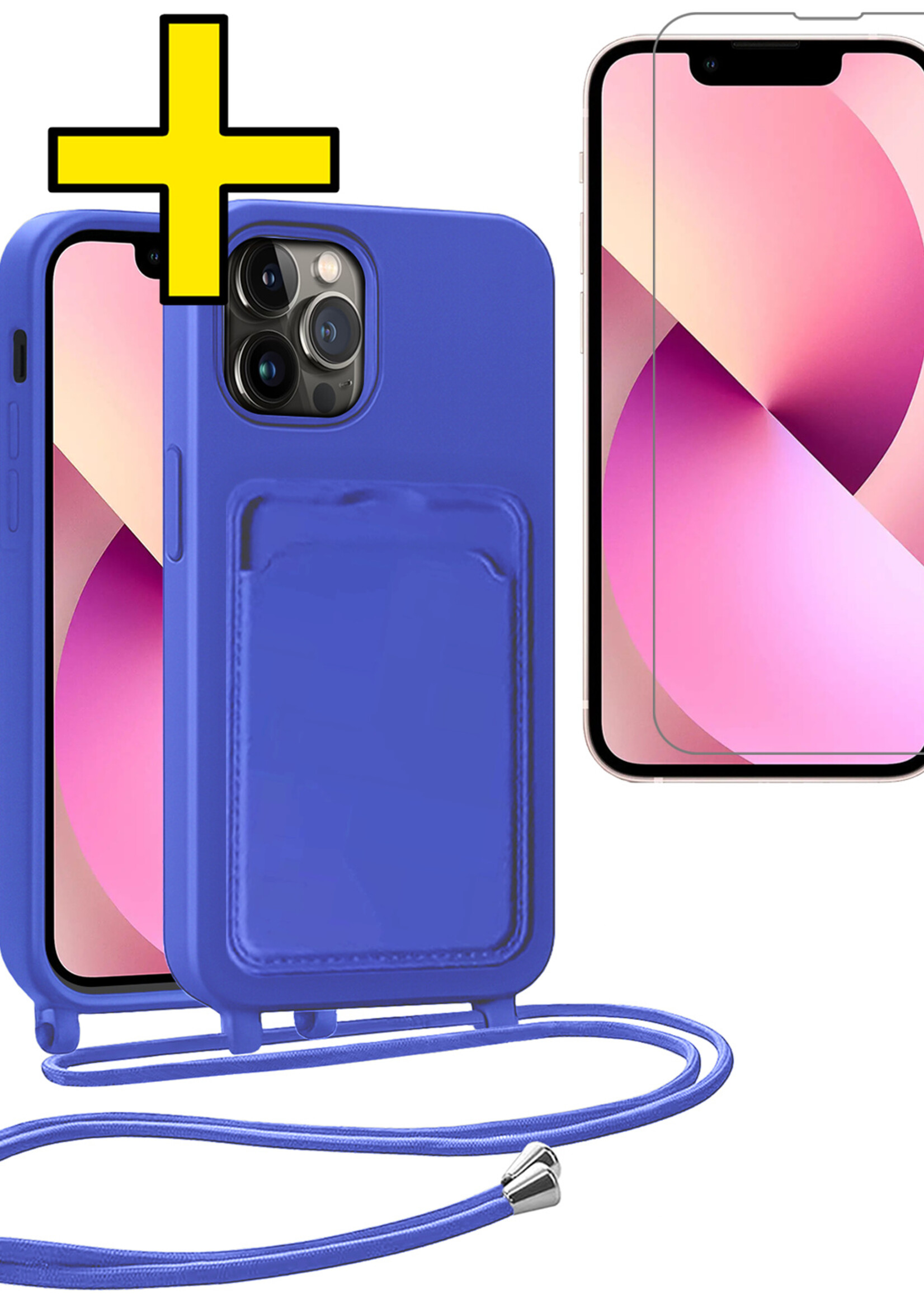 LUQ LUQ iPhone 13 Pro Max Hoesje Pashouder met Koord Met Screenprotector - Fel Blauw