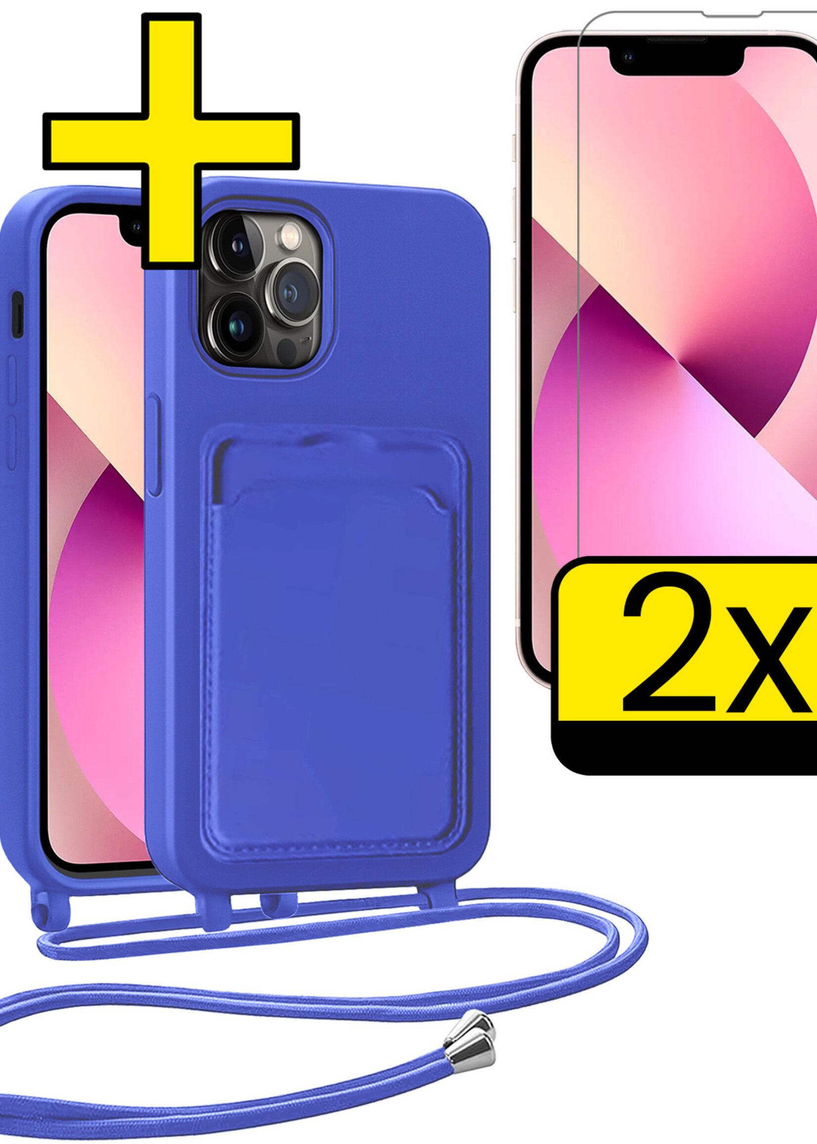 LUQ LUQ iPhone 13 Pro Max Hoesje Pashouder met Koord Met 2x Screenprotector - Fel Blauw