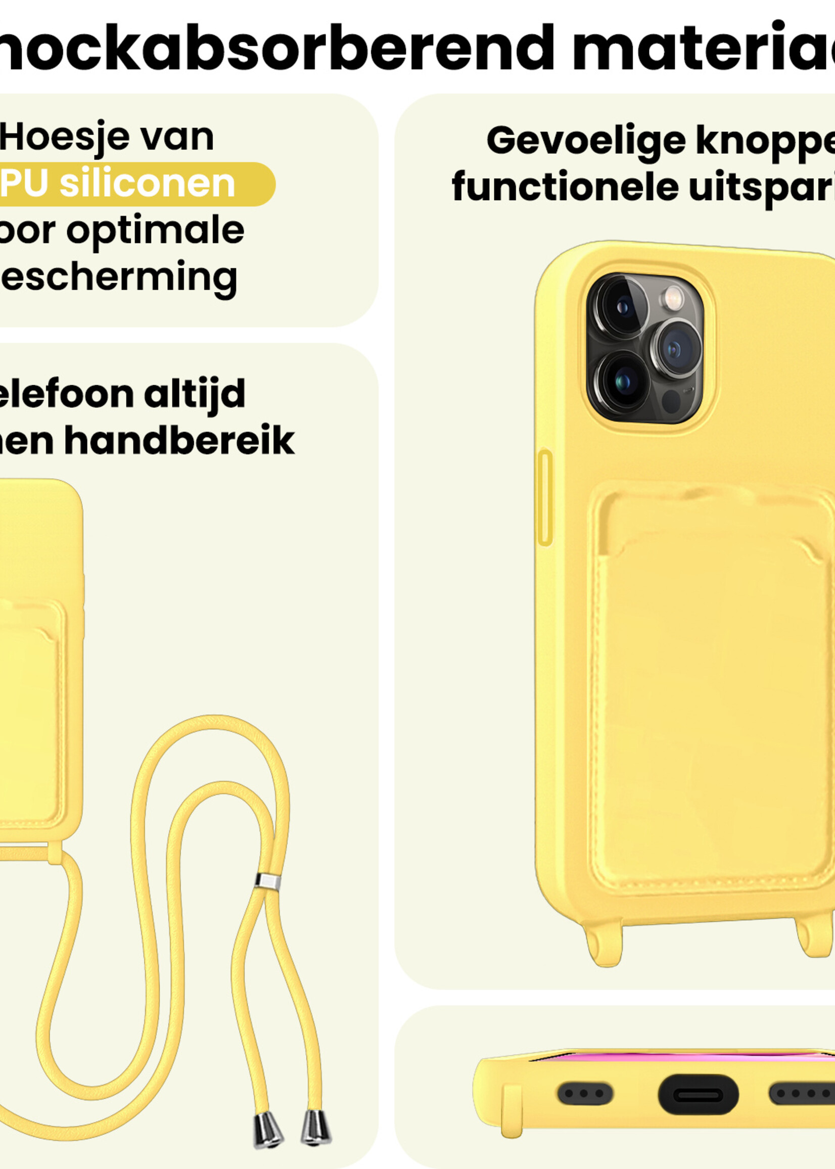 LUQ LUQ iPhone 13 Pro Max Hoesje Pashouder met Koord - Geel