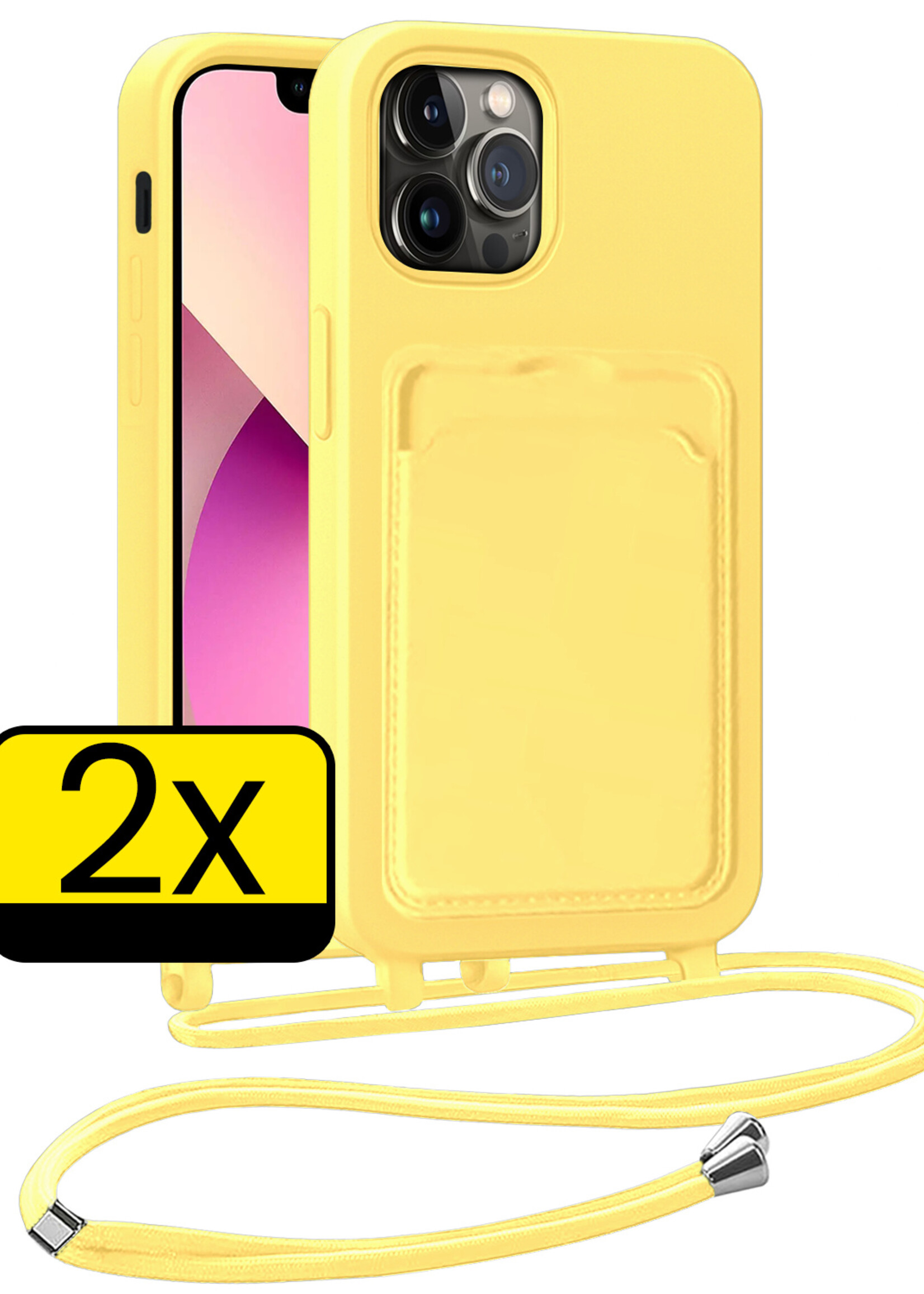 LUQ LUQ iPhone 13 Pro Max Hoesje Pashouder met Koord - Geel - 2 PACK