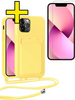 LUQ LUQ iPhone 13 Pro Max Hoesje Pashouder met Koord Met Screenprotector - Geel
