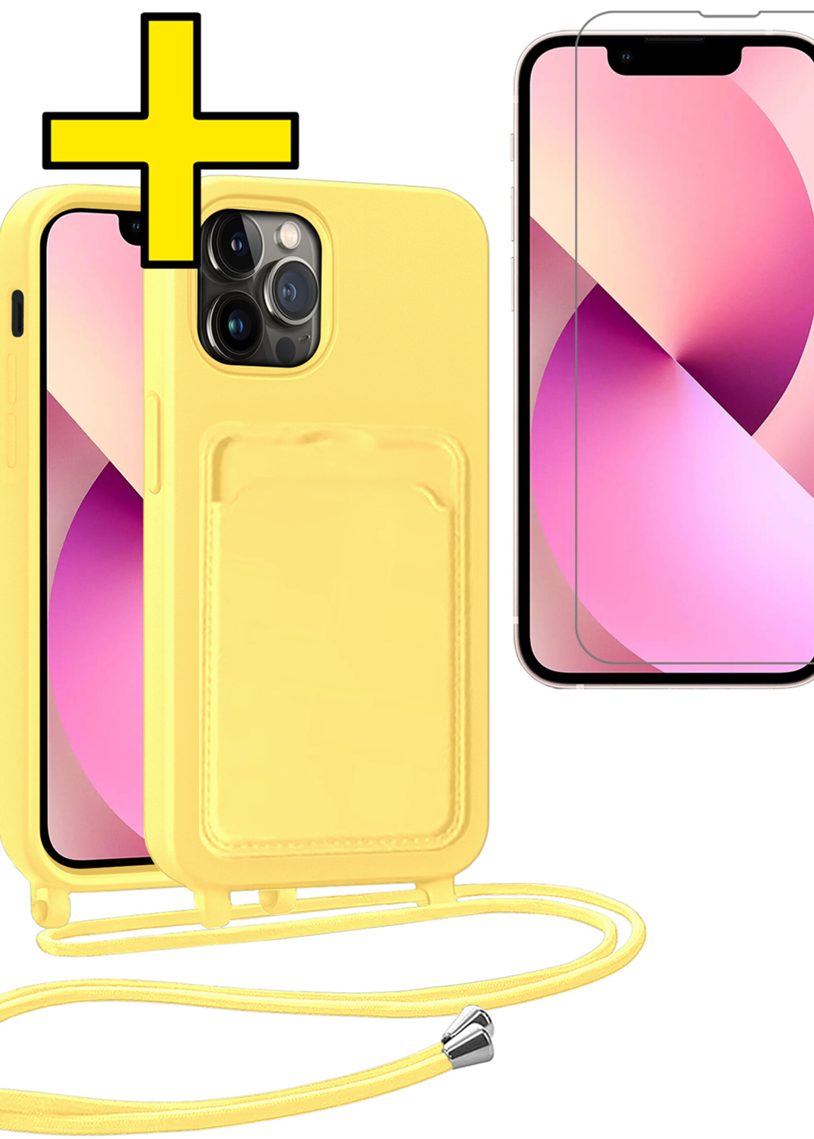 LUQ LUQ iPhone 13 Pro Max Hoesje Pashouder met Koord Met Screenprotector - Geel