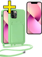 LUQ LUQ iPhone 13 Pro Max Hoesje Pashouder met Koord Met Screenprotector - Groen