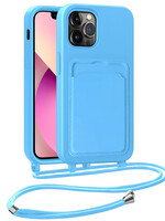 LUQ LUQ iPhone 13 Pro Max Hoesje Pashouder met Koord - Lichtblauw