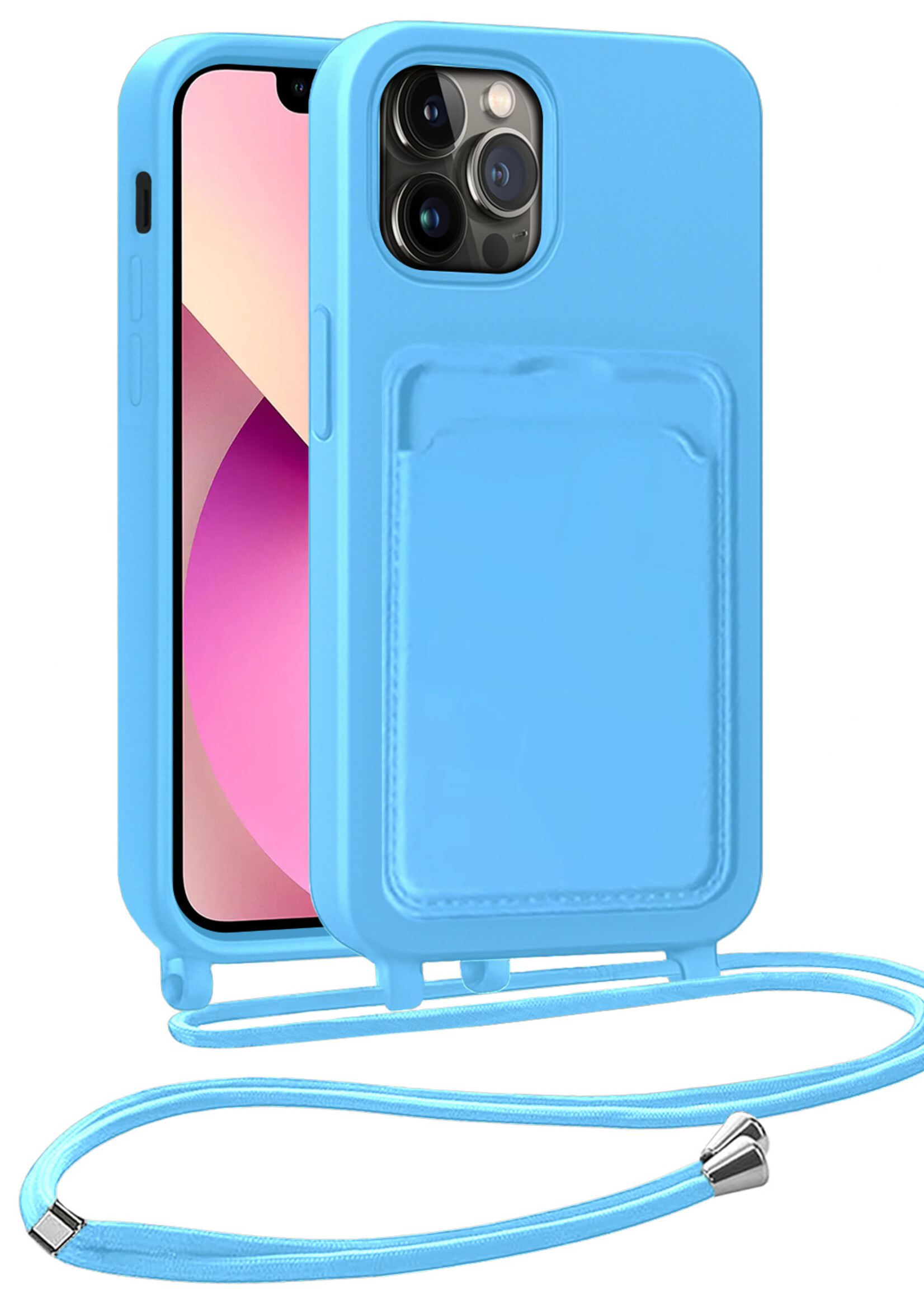 LUQ LUQ iPhone 13 Pro Max Hoesje Pashouder met Koord - Lichtblauw