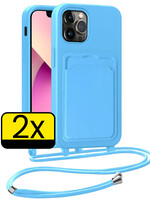 LUQ LUQ iPhone 13 Pro Max Hoesje Pashouder met Koord - Lichtblauw - 2 PACK