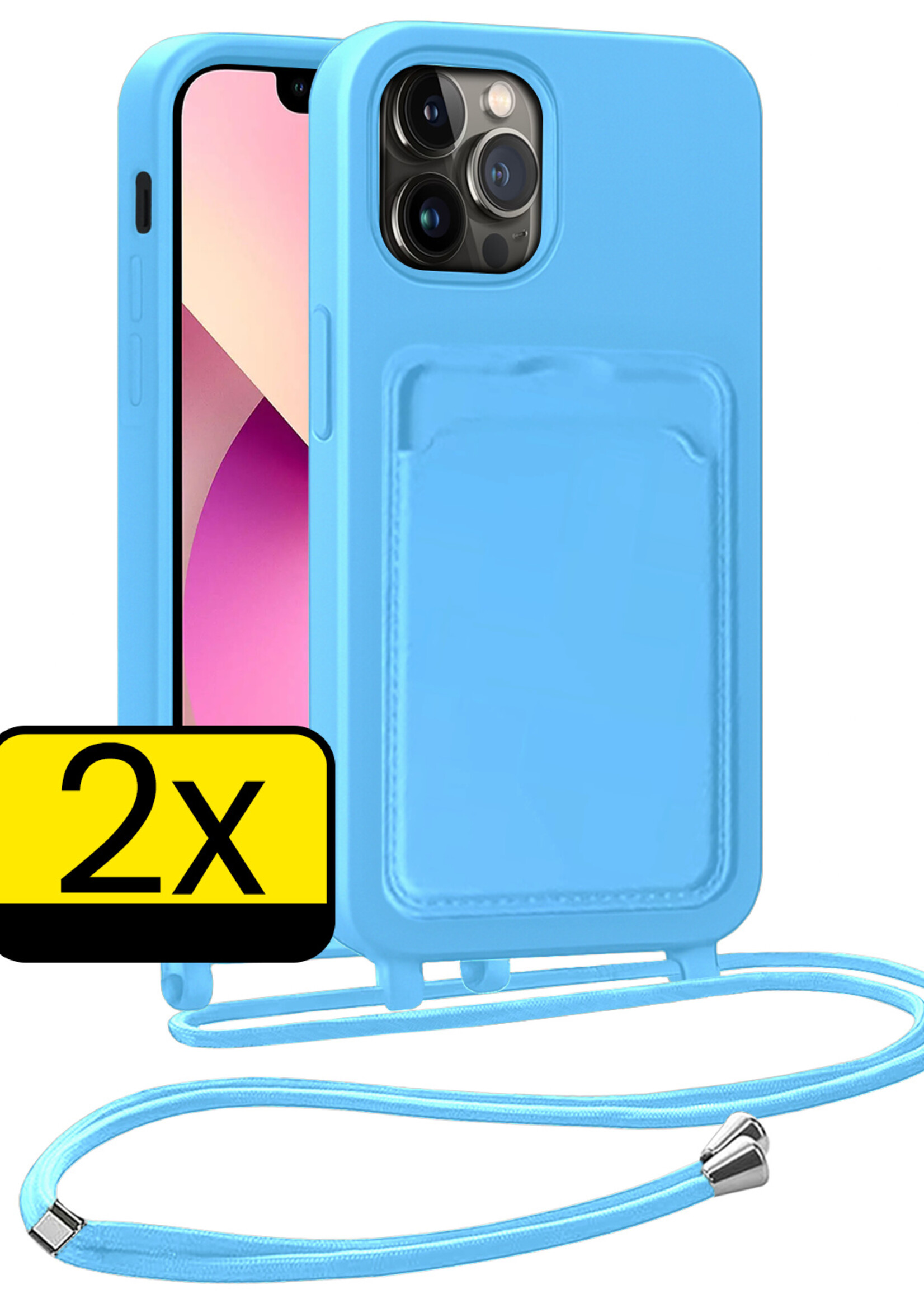 LUQ LUQ iPhone 13 Pro Max Hoesje Pashouder met Koord - Lichtblauw - 2 PACK