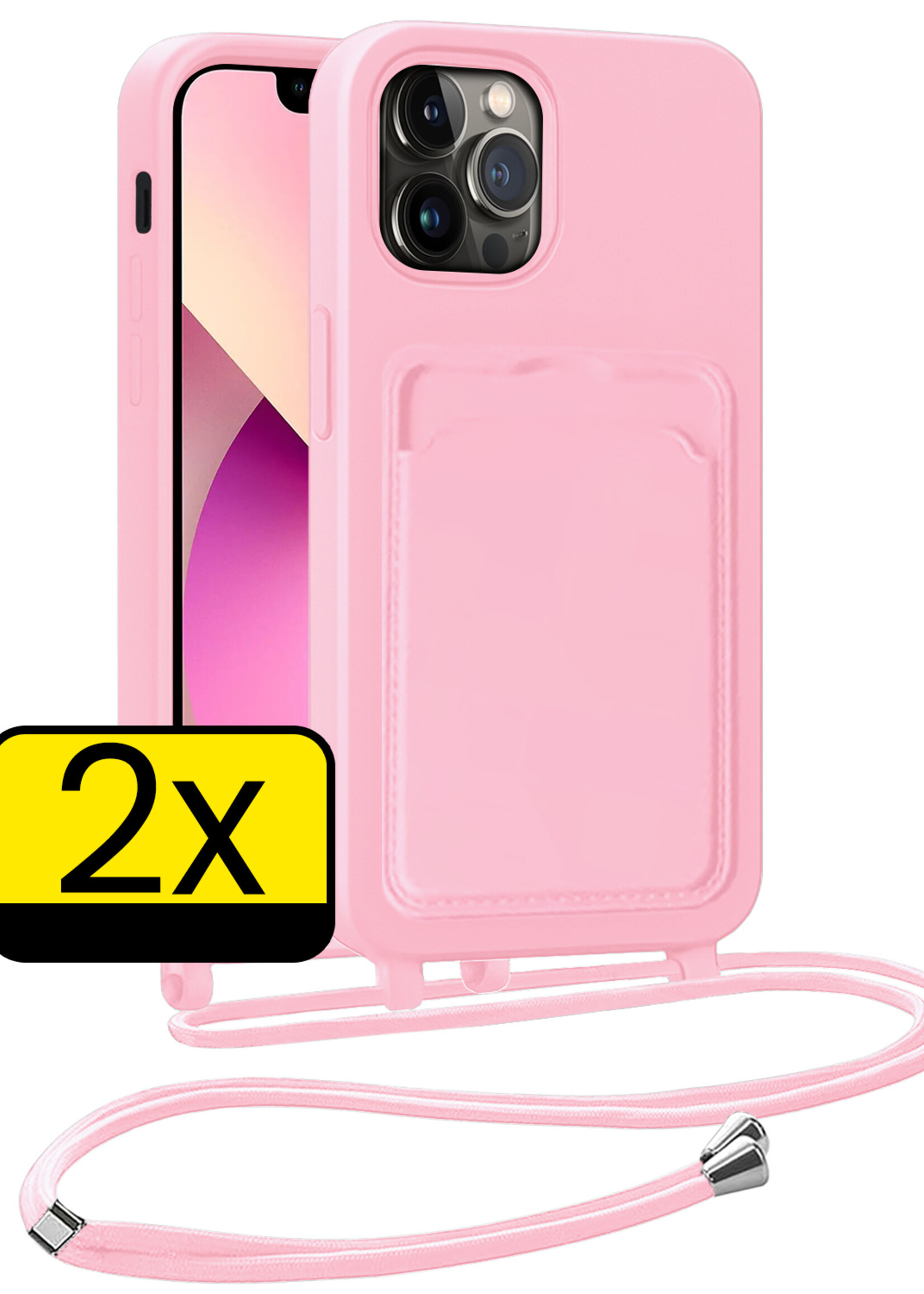 LUQ LUQ iPhone 13 Pro Max Hoesje Pashouder met Koord - Lichtroze - 2 PACK