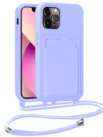 LUQ LUQ iPhone 13 Pro Max Hoesje Pashouder met Koord - Lila