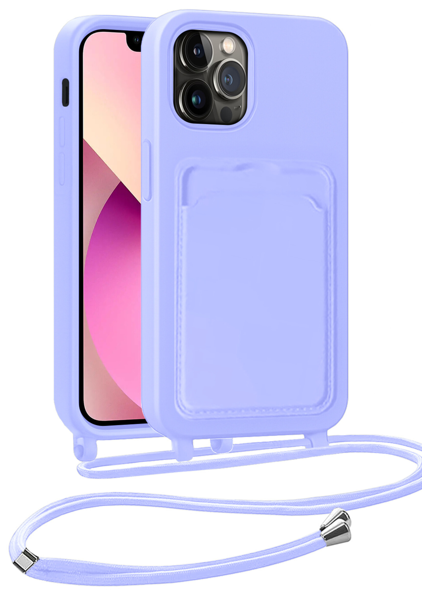 LUQ LUQ iPhone 13 Pro Max Hoesje Pashouder met Koord - Lila
