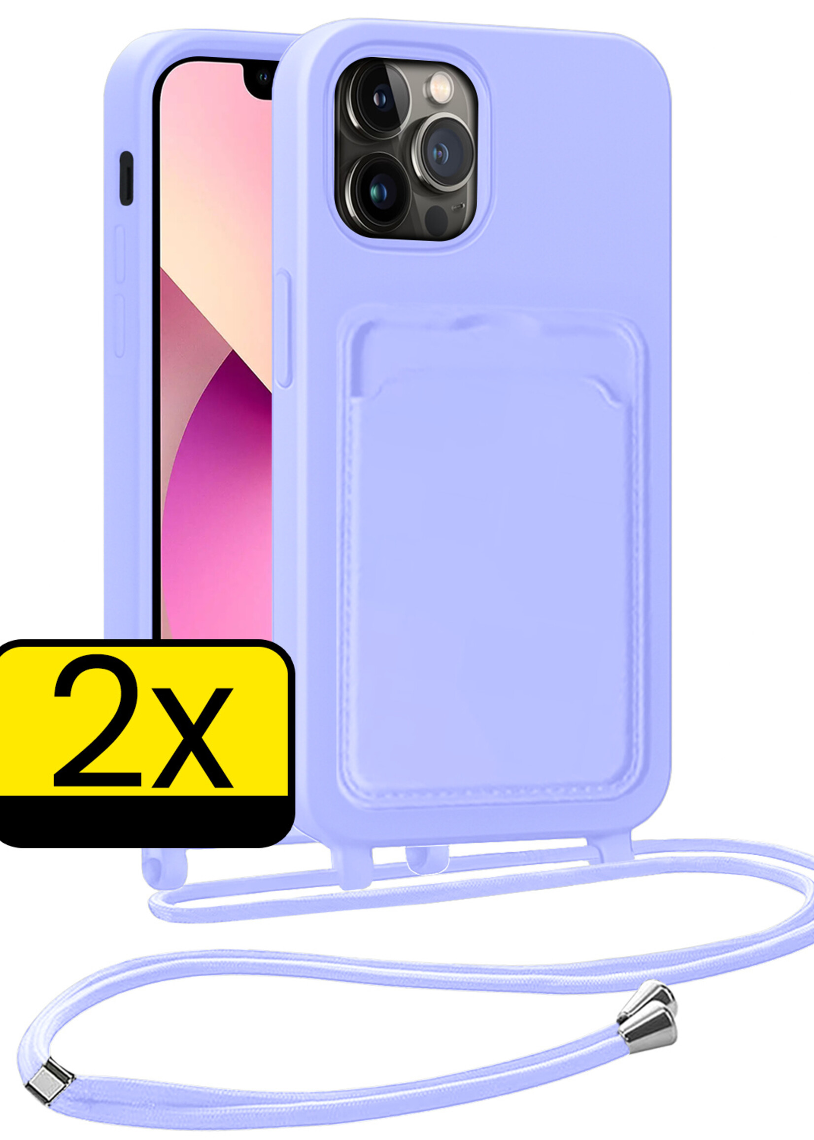 LUQ LUQ iPhone 13 Pro Max Hoesje Pashouder met Koord - Lila - 2 PACK