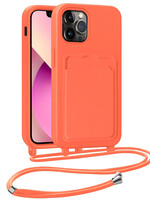 LUQ LUQ iPhone 13 Pro Max Hoesje Pashouder met Koord - Papaya