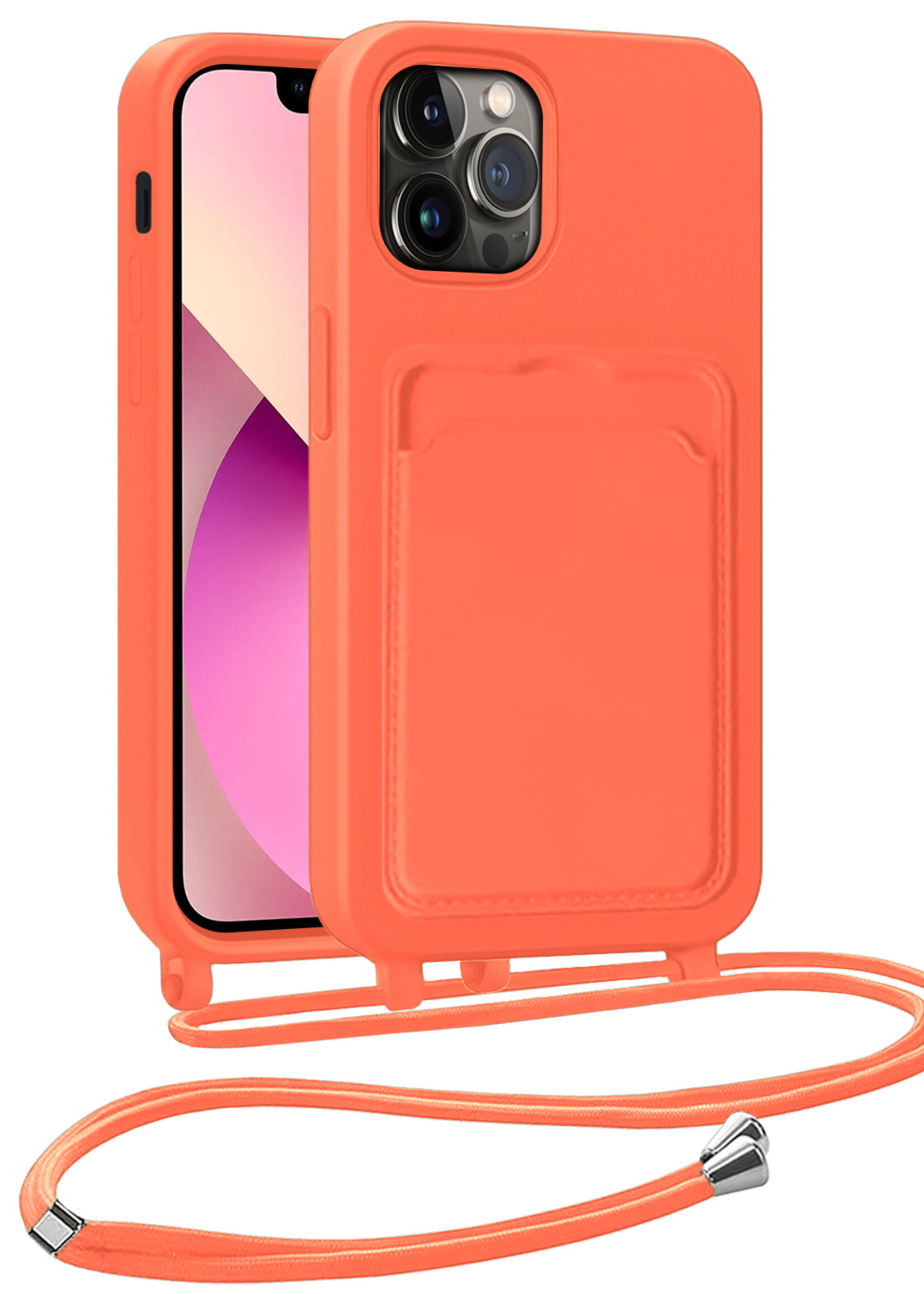 LUQ LUQ iPhone 13 Pro Max Hoesje Pashouder met Koord - Papaya