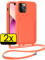 LUQ LUQ iPhone 13 Pro Max Hoesje Pashouder met Koord - Papaya - 2 PACK