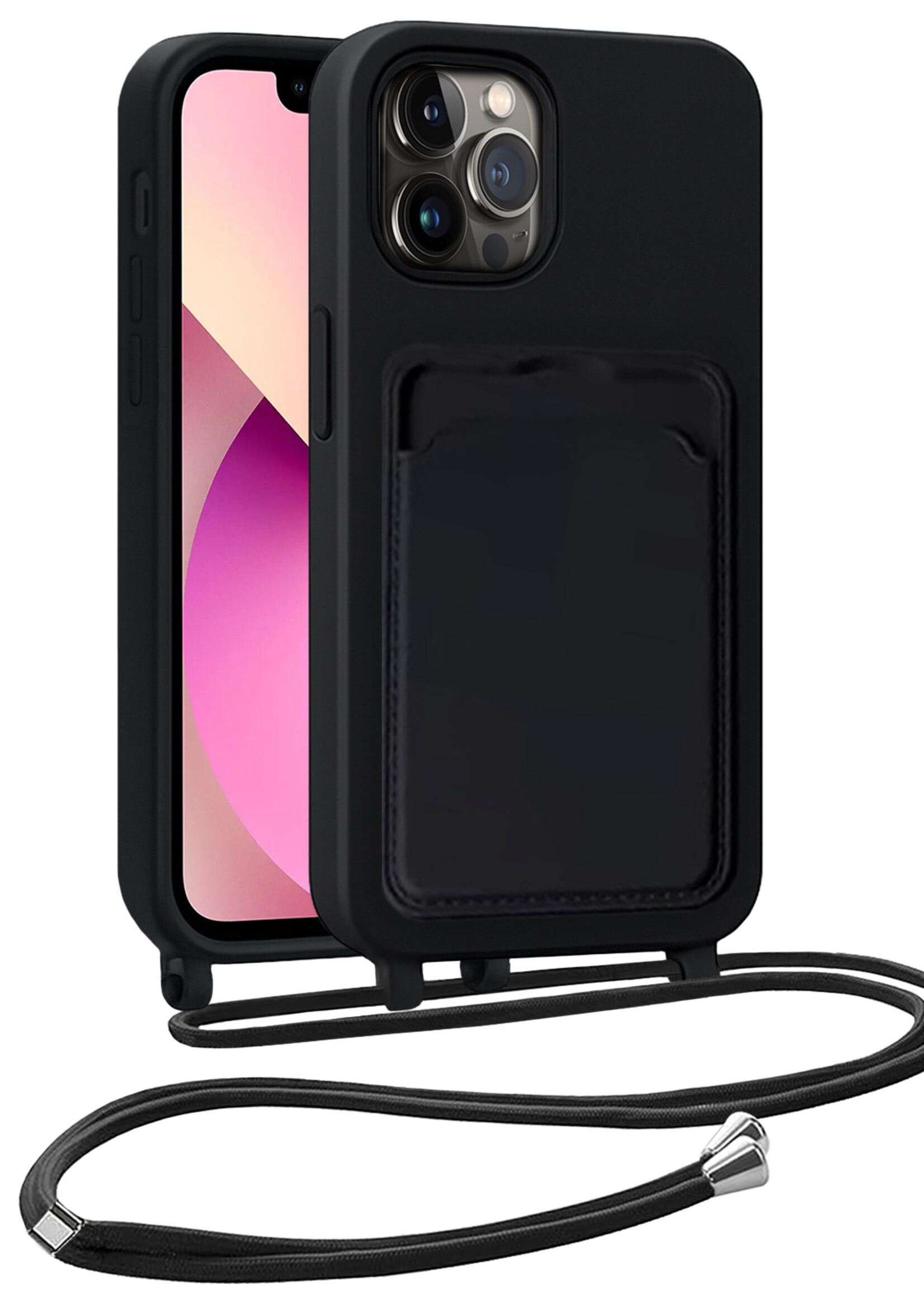 LUQ LUQ iPhone 13 Pro Max Hoesje Pashouder met Koord - Zwart