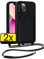 LUQ LUQ iPhone 13 Pro Max Hoesje Pashouder met Koord - Zwart - 2 PACK