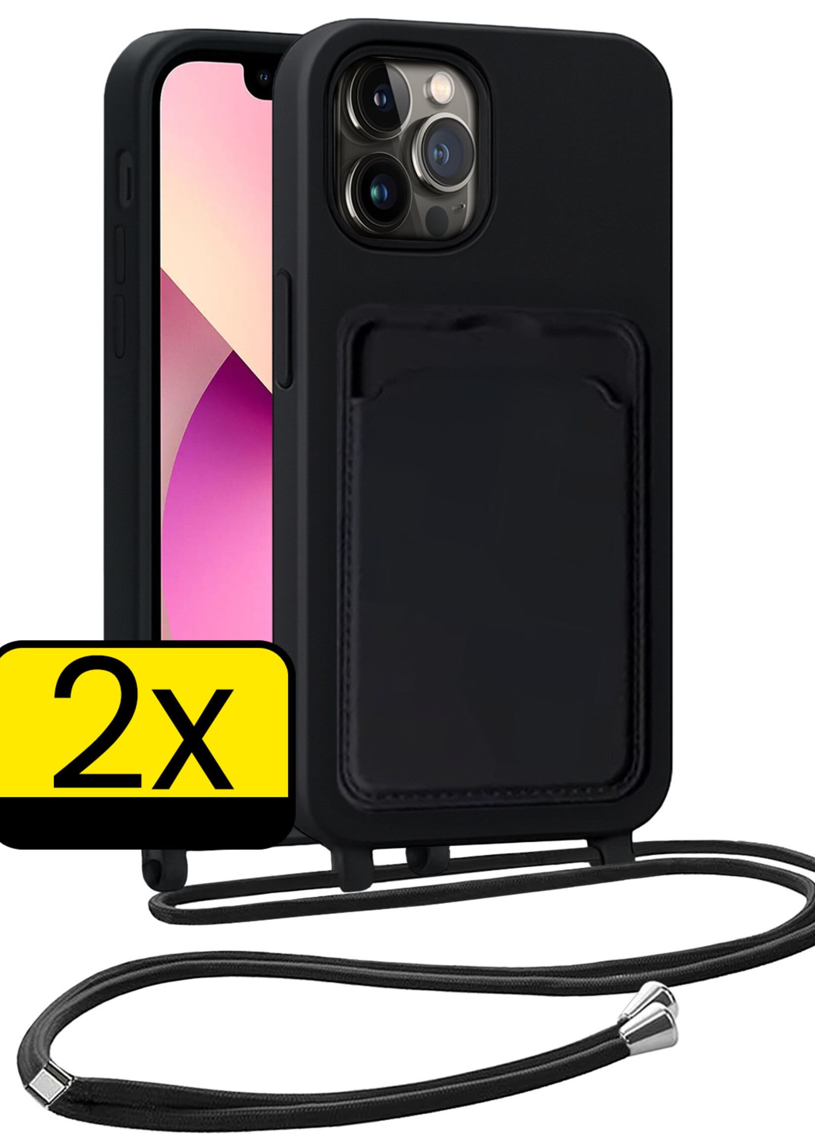 LUQ LUQ iPhone 13 Pro Max Hoesje Pashouder met Koord - Zwart - 2 PACK