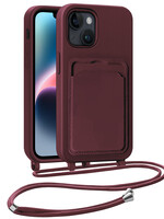 LUQ LUQ iPhone 14 Plus Hoesje Pashouder met Koord - Aubergine