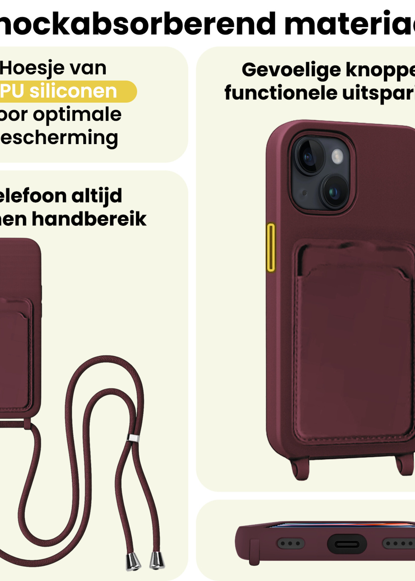 LUQ LUQ iPhone 14 Plus Hoesje Pashouder met Koord - Aubergine