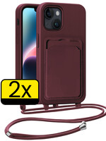 LUQ LUQ iPhone 14 Plus Hoesje Pashouder met Koord - Aubergine - 2 PACK