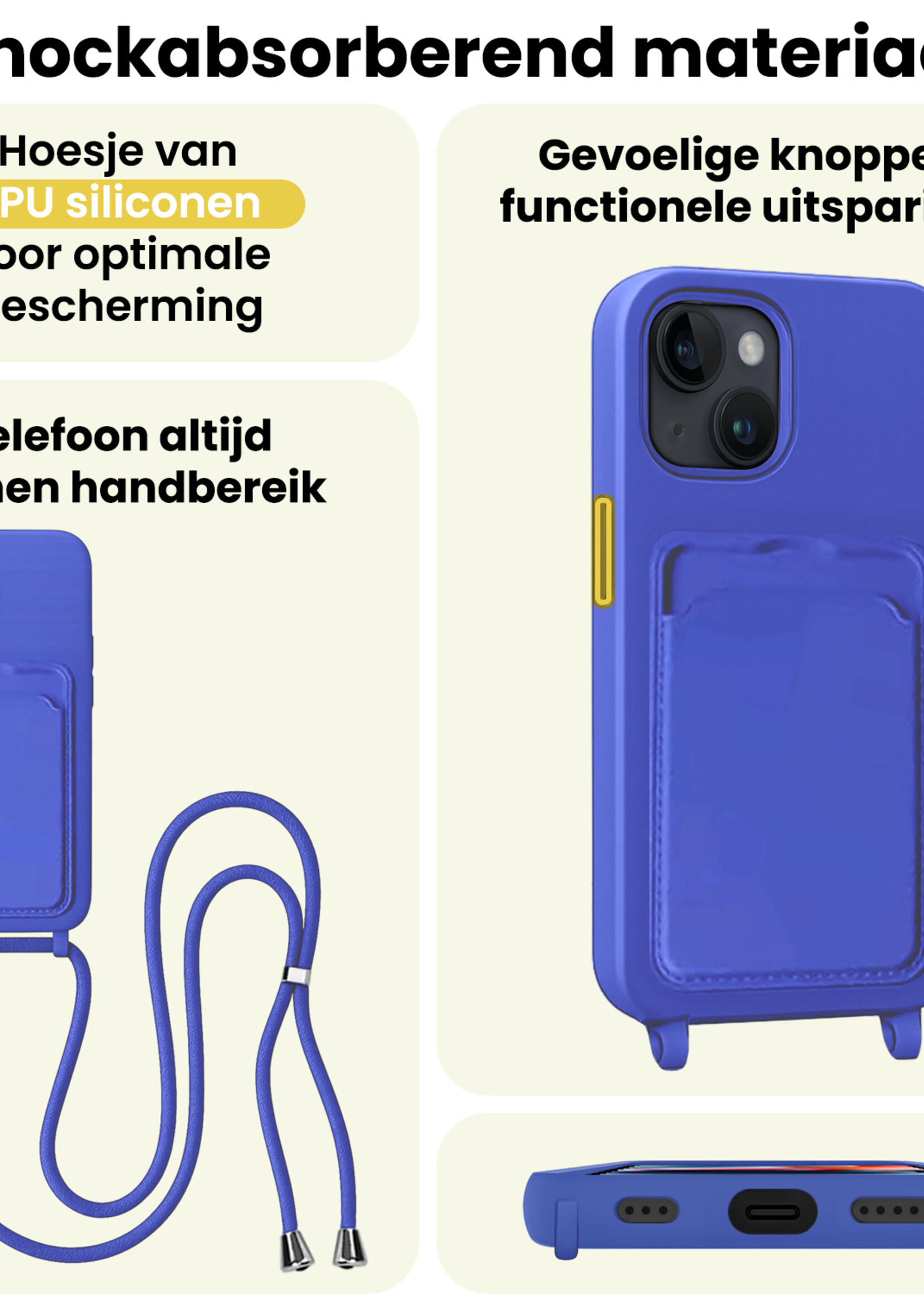 LUQ LUQ iPhone 14 Plus Hoesje Pashouder met Koord - Fel Blauw