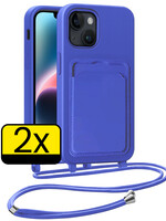 LUQ LUQ iPhone 14 Plus Hoesje Pashouder met Koord - Fel Blauw - 2 PACK