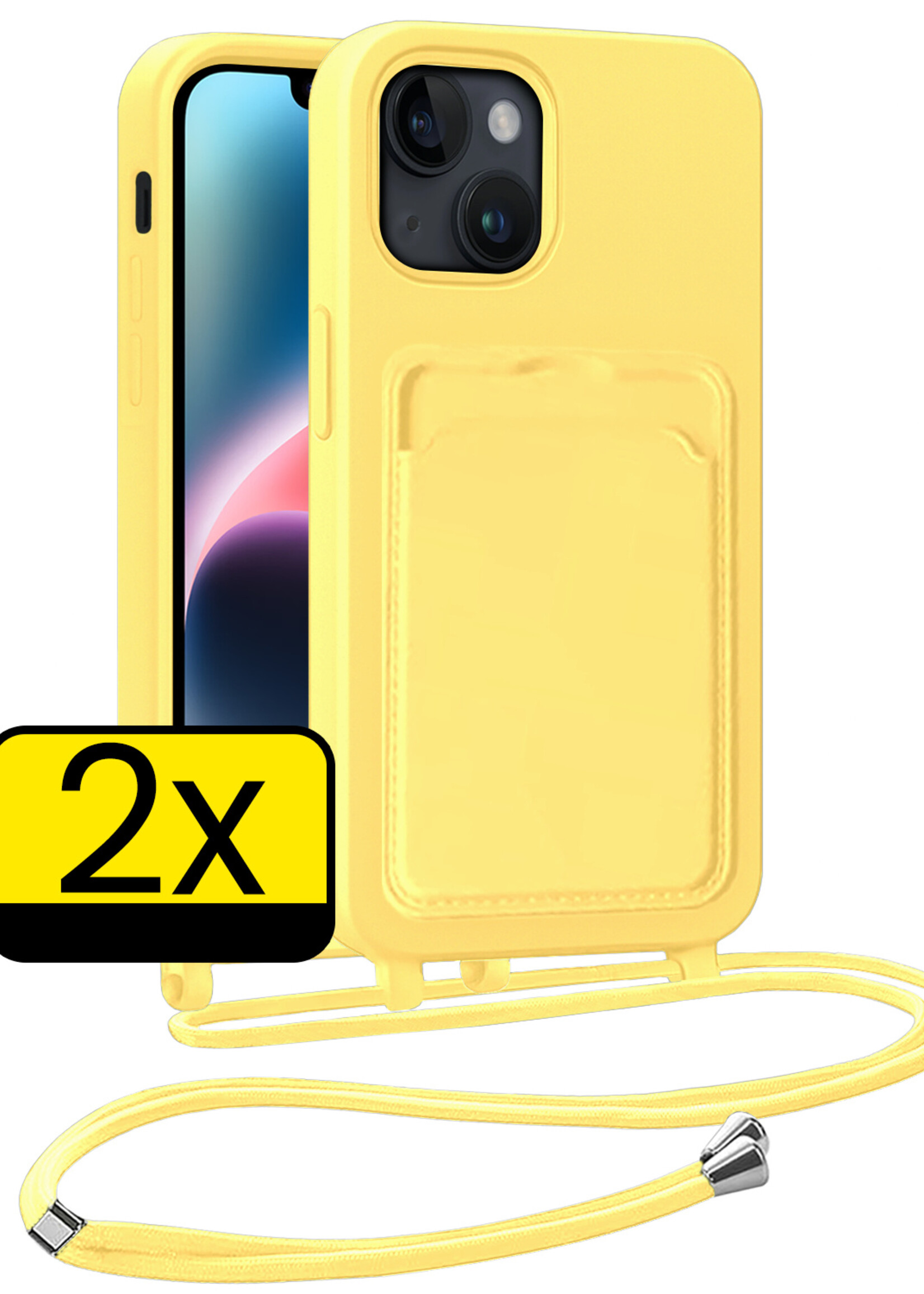 LUQ LUQ iPhone 14 Plus Hoesje Pashouder met Koord - Geel - 2 PACK