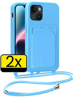 LUQ LUQ iPhone 14 Plus Hoesje Pashouder met Koord - Lichtblauw - 2 PACK