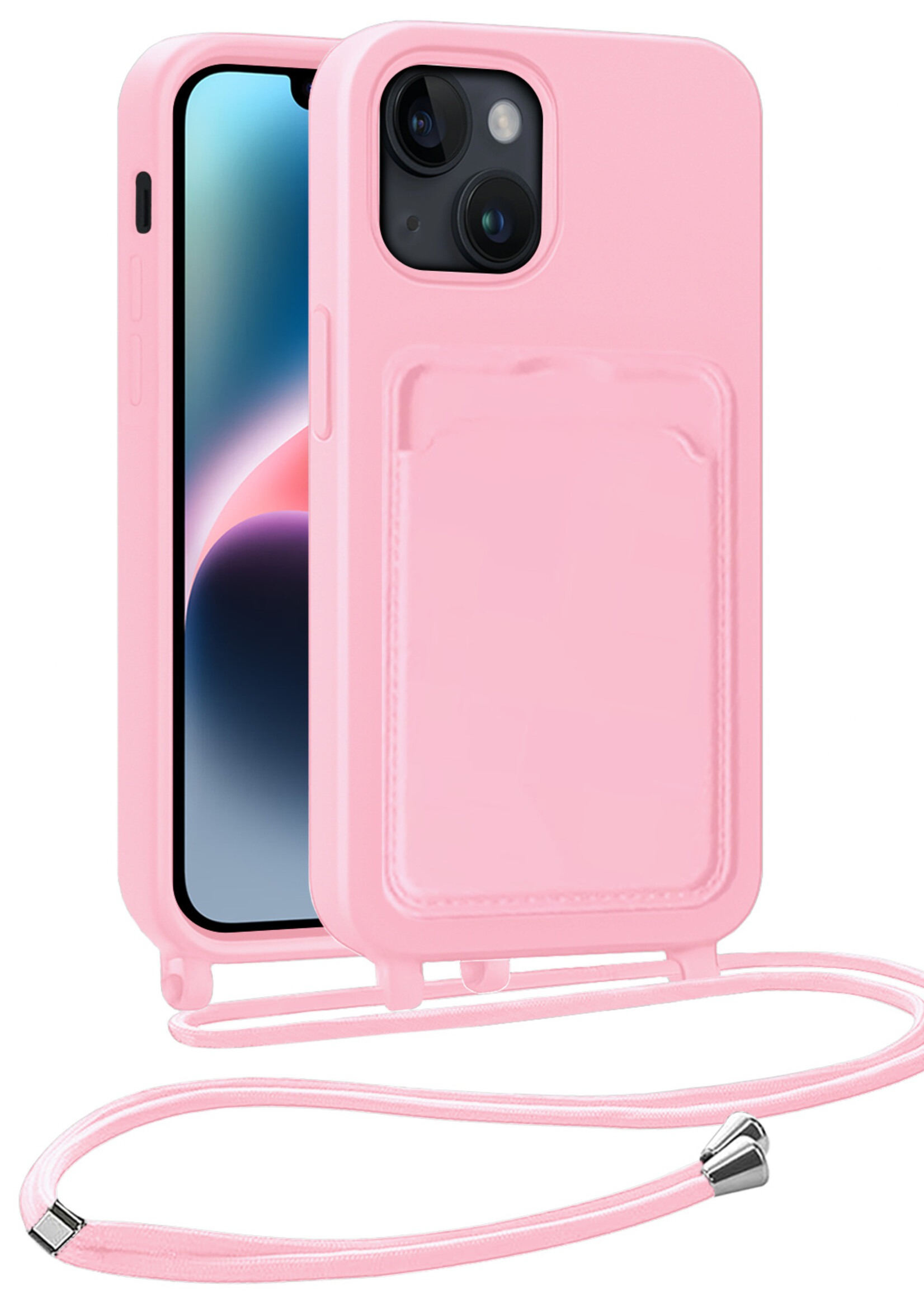 LUQ LUQ iPhone 14 Plus Hoesje Pashouder met Koord - Lichtroze