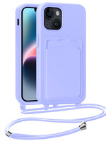 LUQ LUQ iPhone 14 Plus Hoesje Pashouder met Koord - Lila