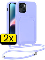 LUQ LUQ iPhone 14 Plus Hoesje Pashouder met Koord - Lila - 2 PACK