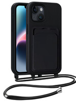 LUQ LUQ iPhone 14 Plus Hoesje Pashouder met Koord - Zwart