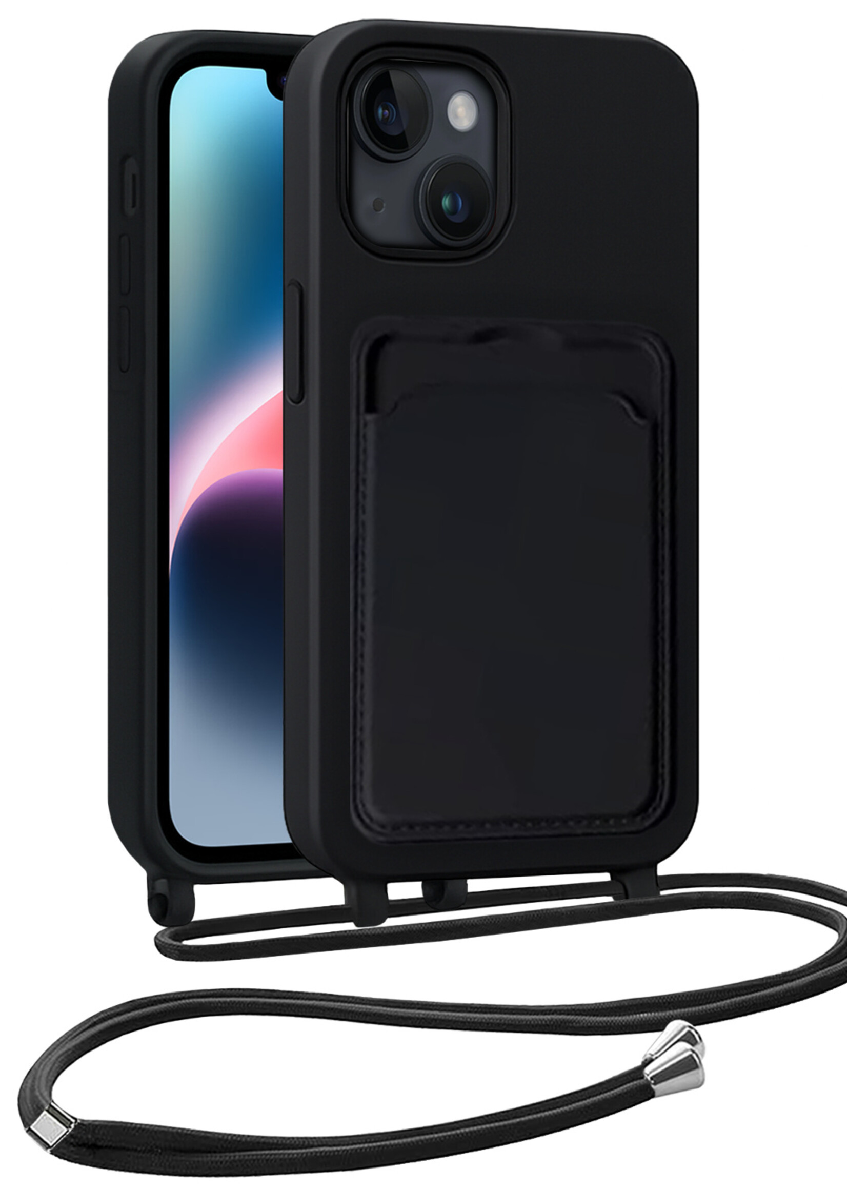 LUQ LUQ iPhone 14 Plus Hoesje Pashouder met Koord - Zwart