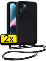 LUQ LUQ iPhone 14 Plus Hoesje Pashouder met Koord - Zwart - 2 PACK