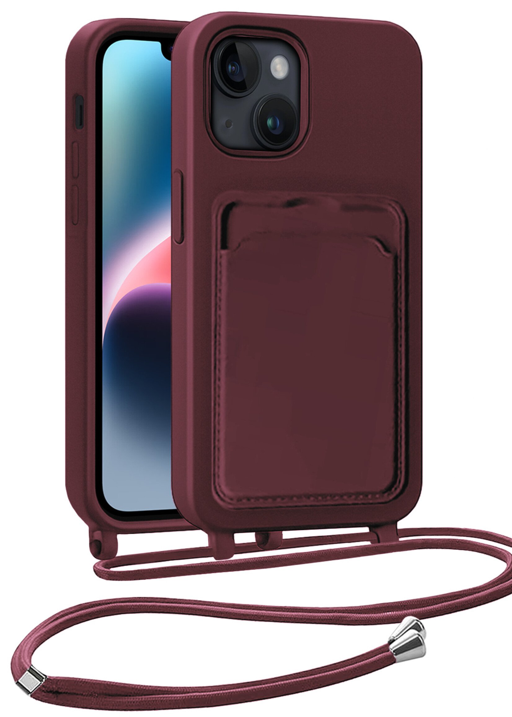 LUQ LUQ iPhone 14 Hoesje Pashouder met Koord - Aubergine