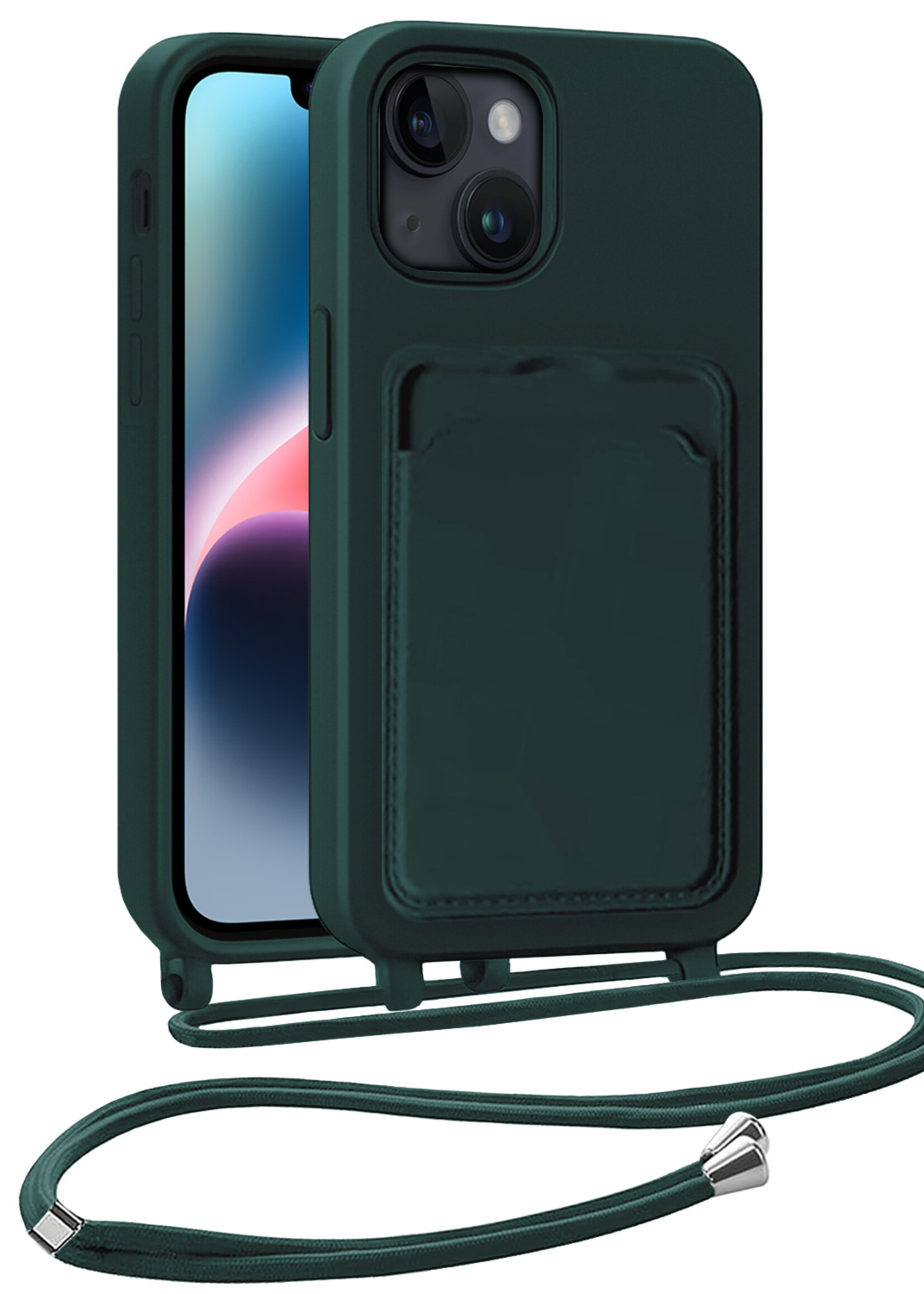 LUQ LUQ iPhone 14 Hoesje Pashouder met Koord - Donkergroen