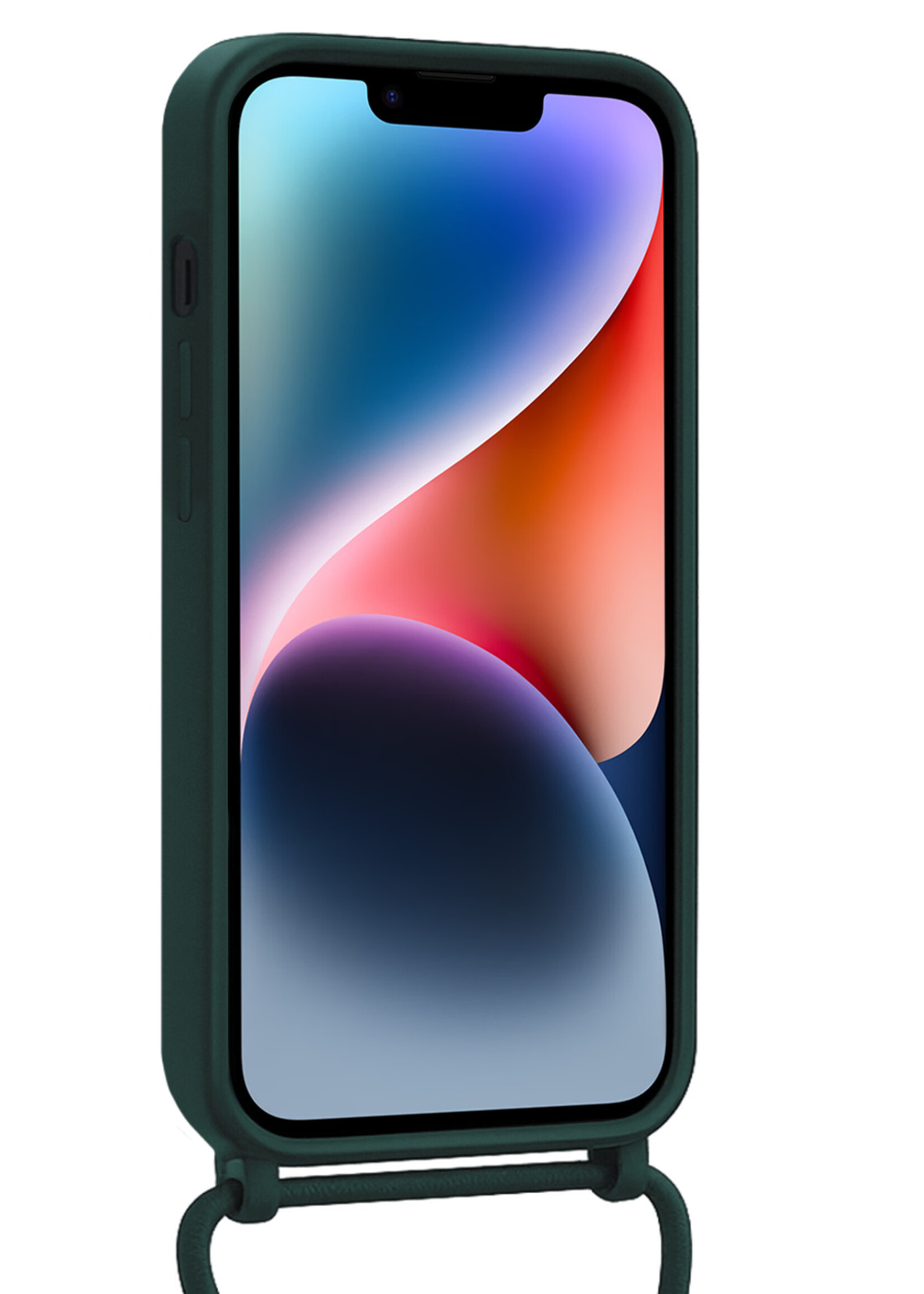 LUQ LUQ iPhone 14 Hoesje Pashouder met Koord Met 2x Screenprotector - Donkergroen
