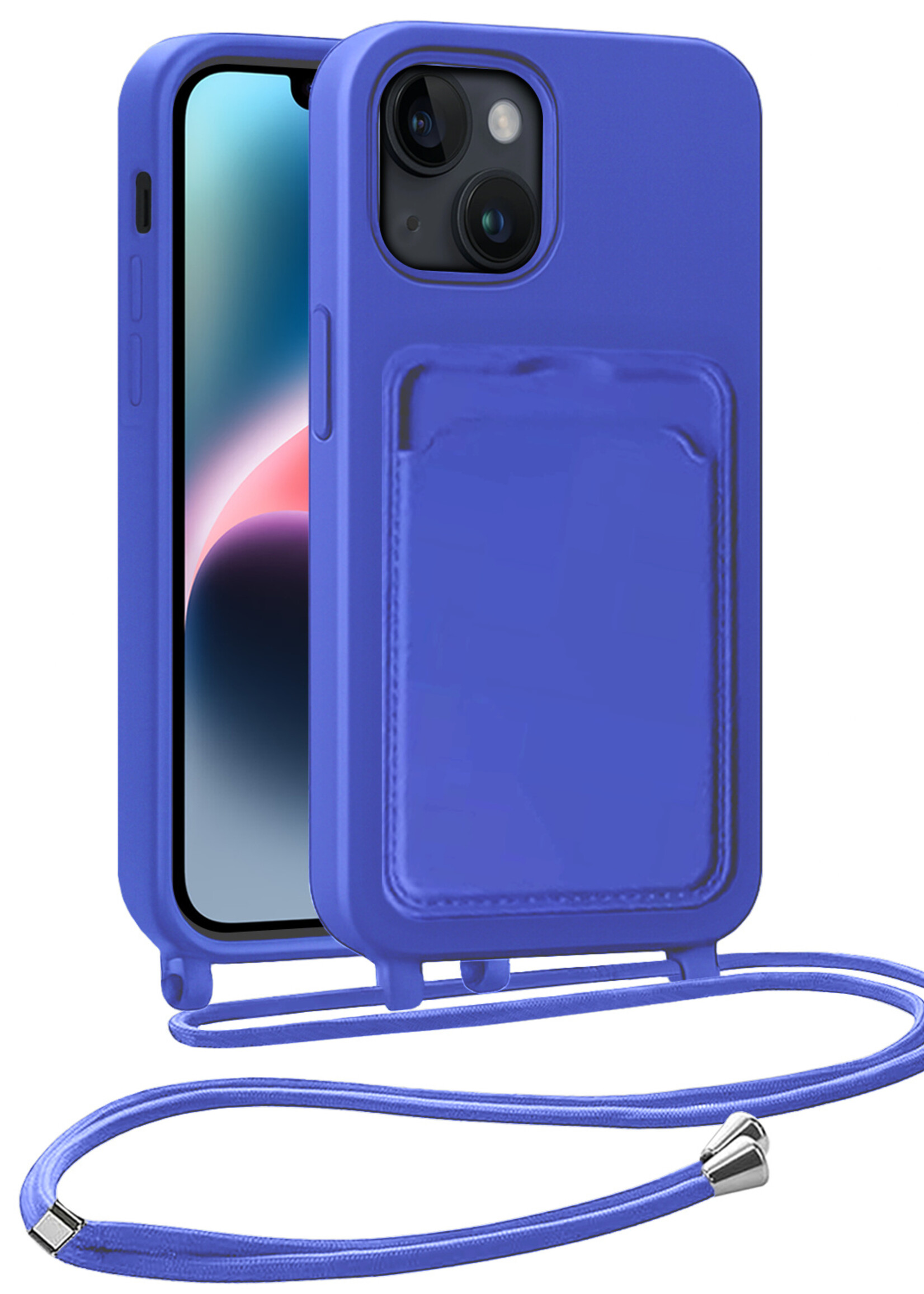 LUQ LUQ iPhone 14 Hoesje Pashouder met Koord - Fel Blauw